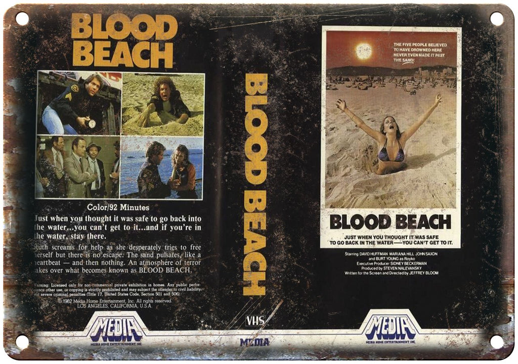 Media Home Entertainment Blood Beach VHS Metal Sign