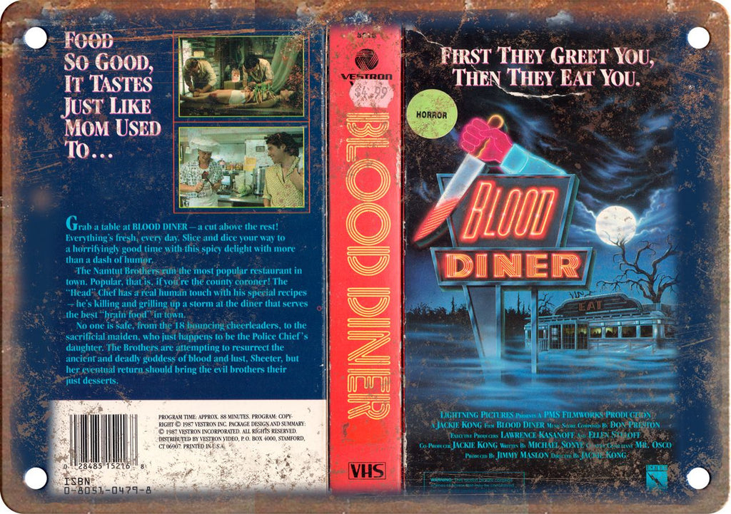 Blood Diner Vintage VHS Cover Art Metal Sign