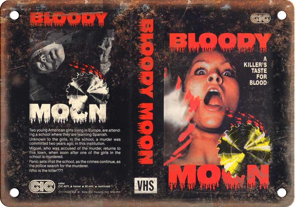 Bloody Moon Vintage VHS Cover Art Metal Sign