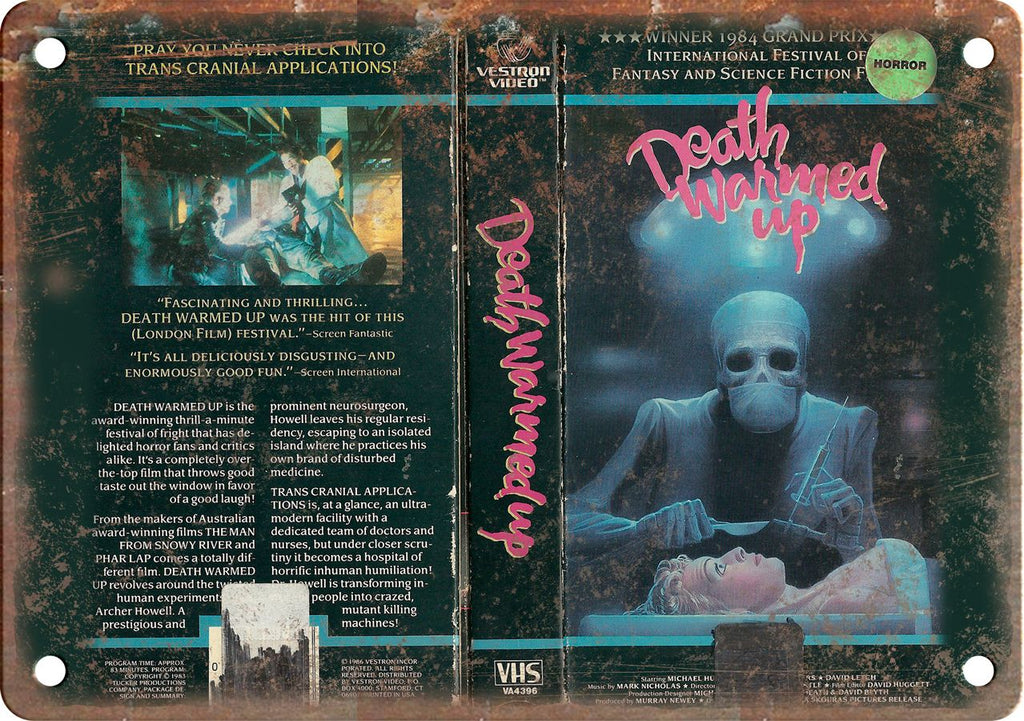 Death Warmed Up Vintage VHS Cover Art Metal Sign