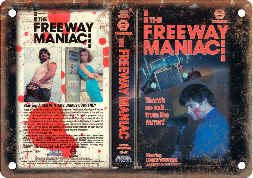 The Freeway Maniac Vintage VHS Cover Art Metal Sign