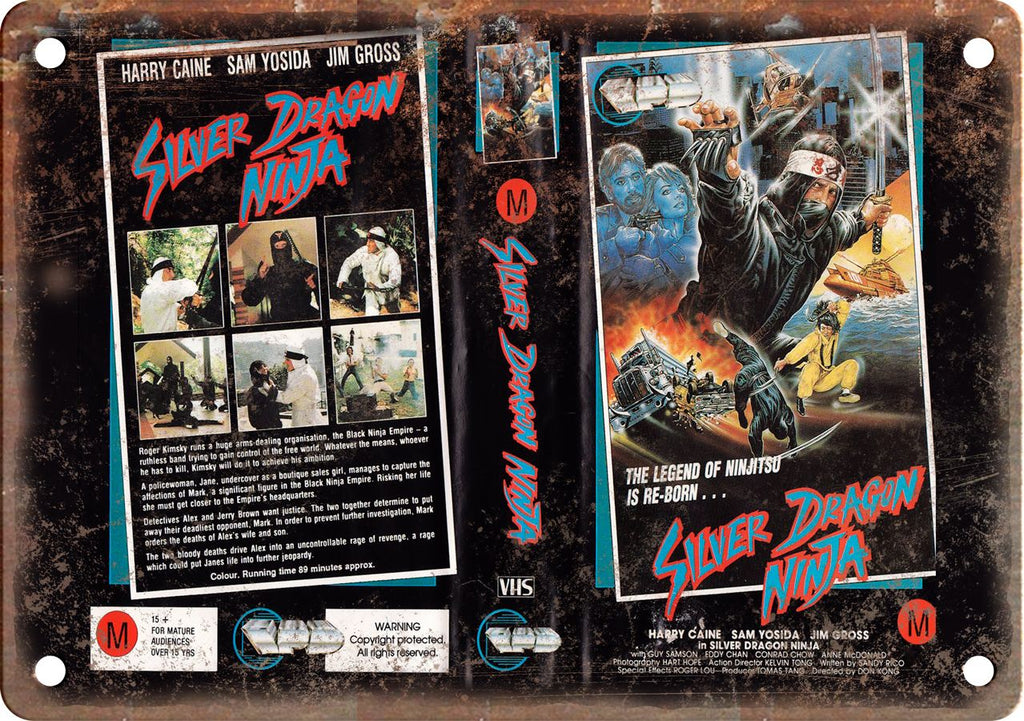 Silver Dragon Ninja Vintage VHS Cover Art Metal Sign