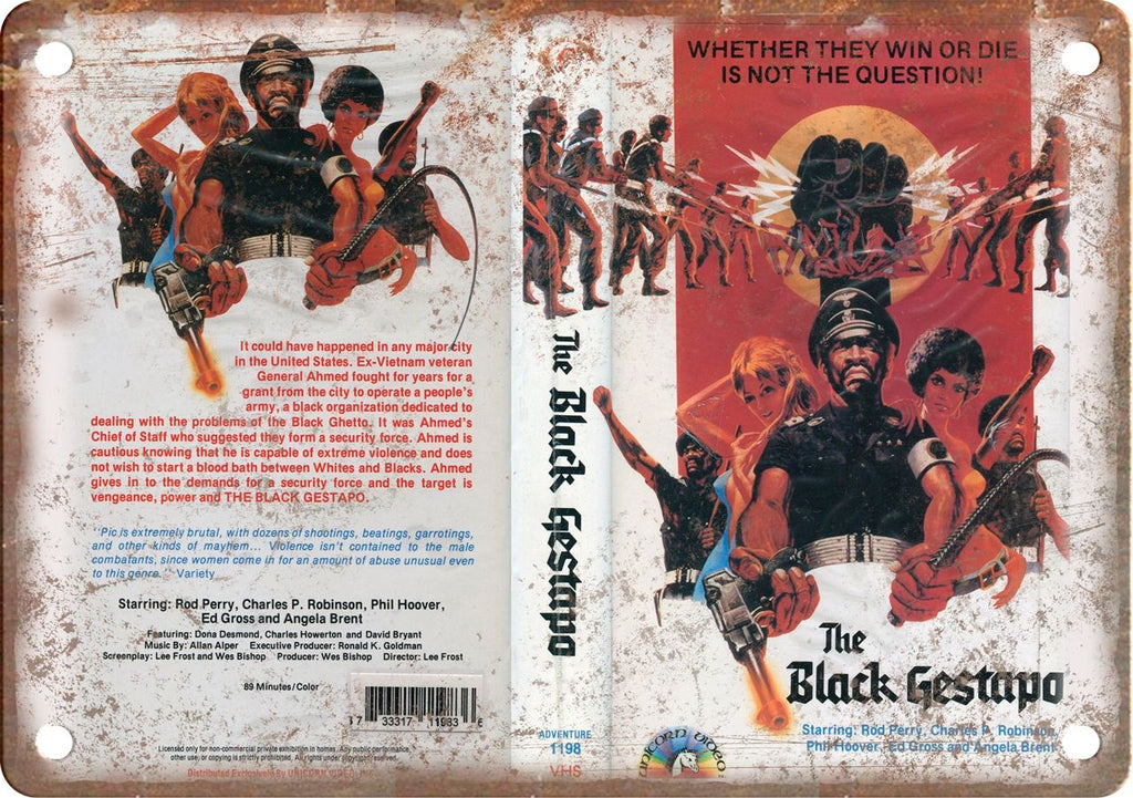 The Black Gestapo Vintage VHS Cover Art Metal Sign