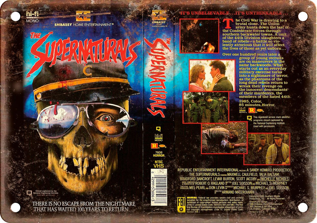 Supernaturals Embassy Video VHS Cover Art Metal Sign