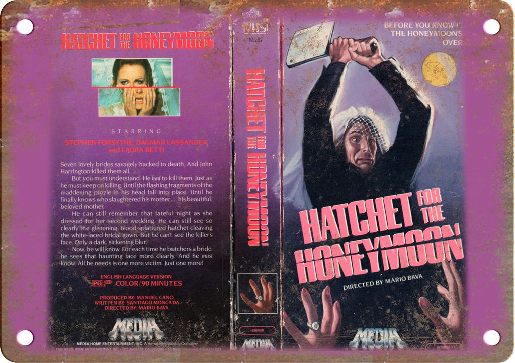 Hatchet for the Honeymoon VHS Cover Art Metal Sign