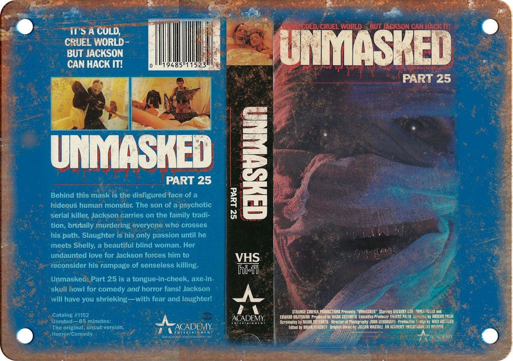 Unmasket Vintage VHS Cover Art Metal Sign