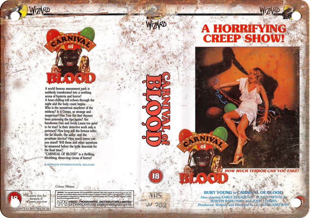 Carnival of Blood Vintage VHS Cover Art Reproduction Metal Sign