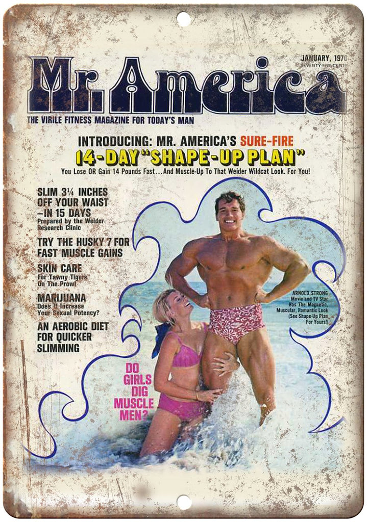 Arnold Schwarzenegger Mr. America Magazine Metal Sign
