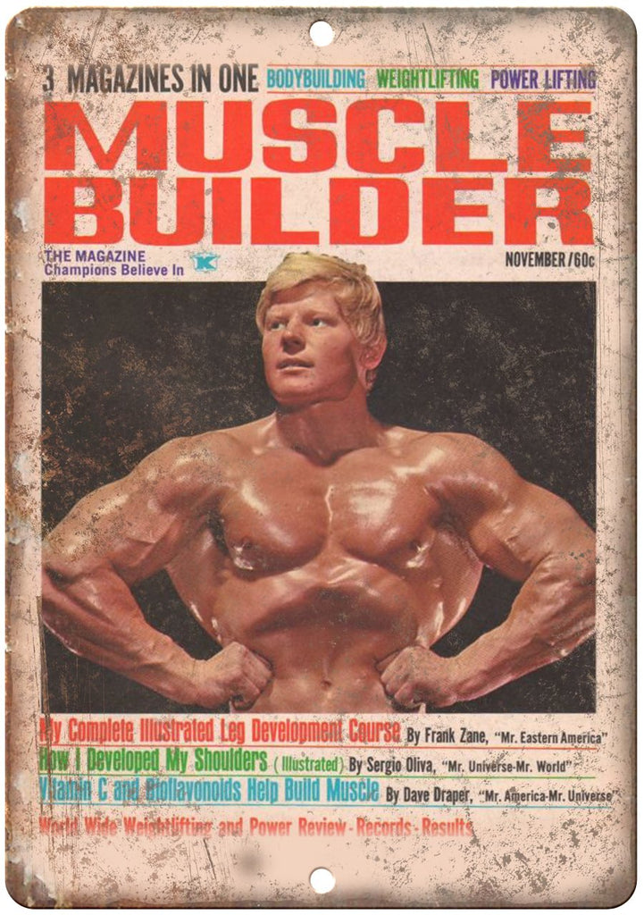 Muscle Builder Mag Frank Zane Bodybuilding Metal Sign