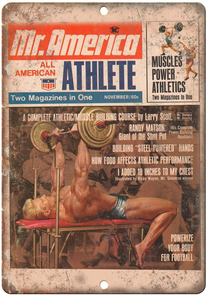 Mr. America Magazine Bodybuilding Power Lift Metal Sign