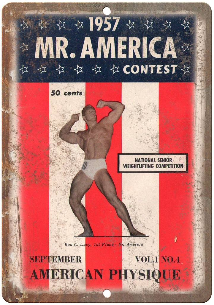 1957 Mr. America Weightlifting Ron Lacy Metal Sign