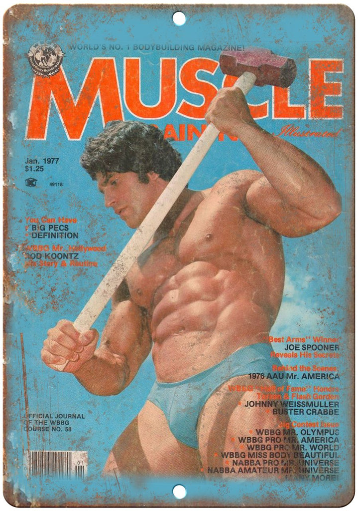 1977 Rod Koontz Muscle Magazine Cover Metal Sign
