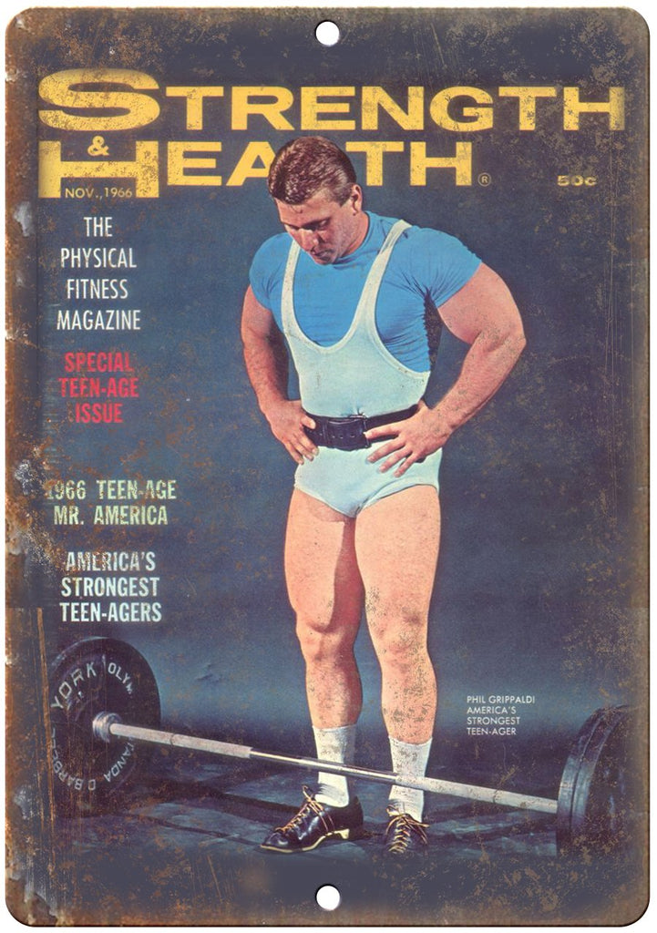 1966 Strength & Health Vintage Powerlifting Metal Sign