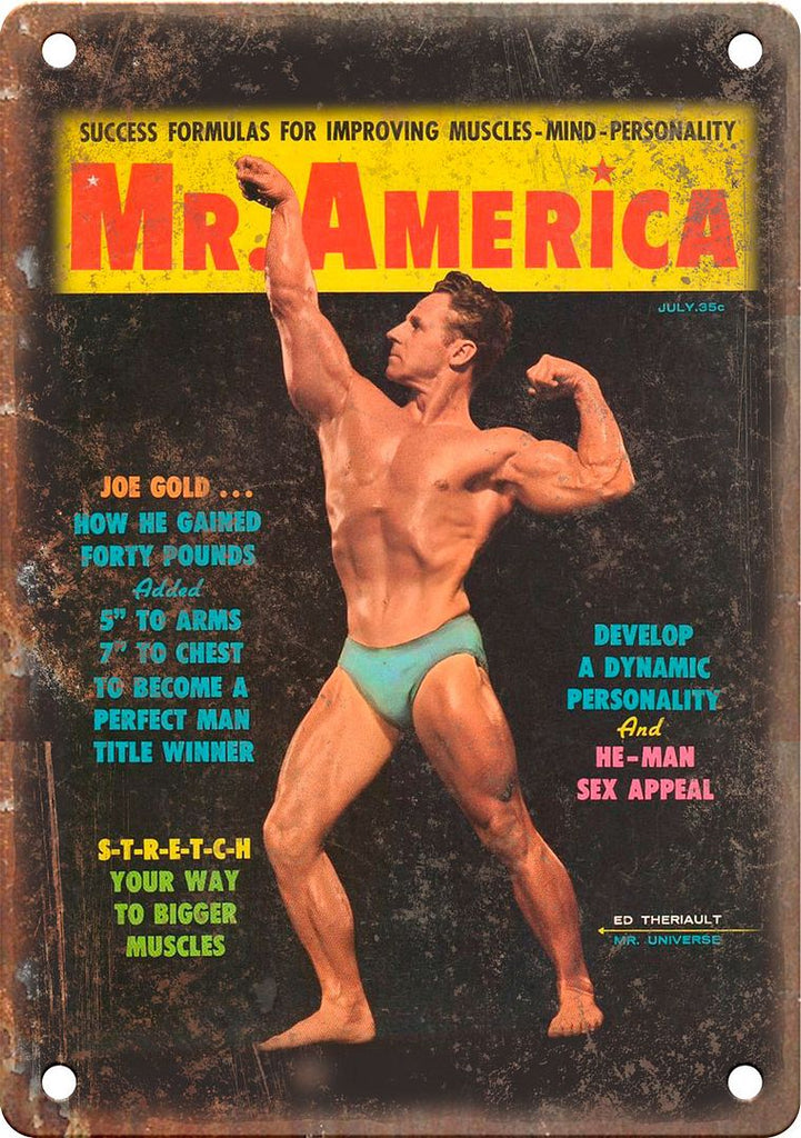 Mr. America Vintage Bodybuilding Magazine Metal Sign