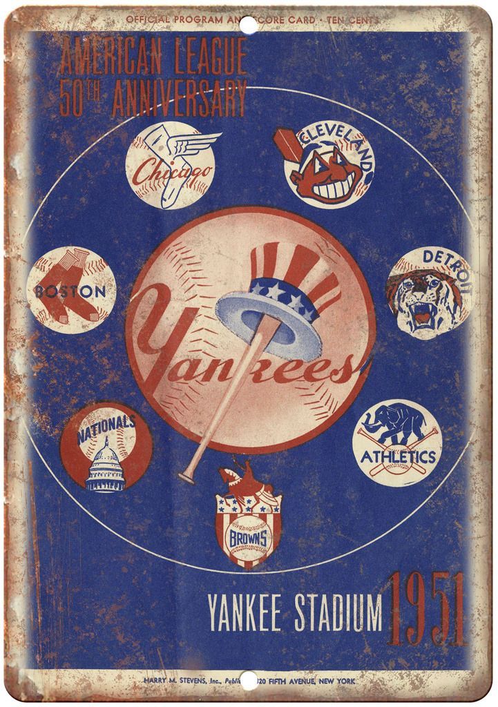 Yankees 1951 50 Year Anniverasary Program Metal Sign