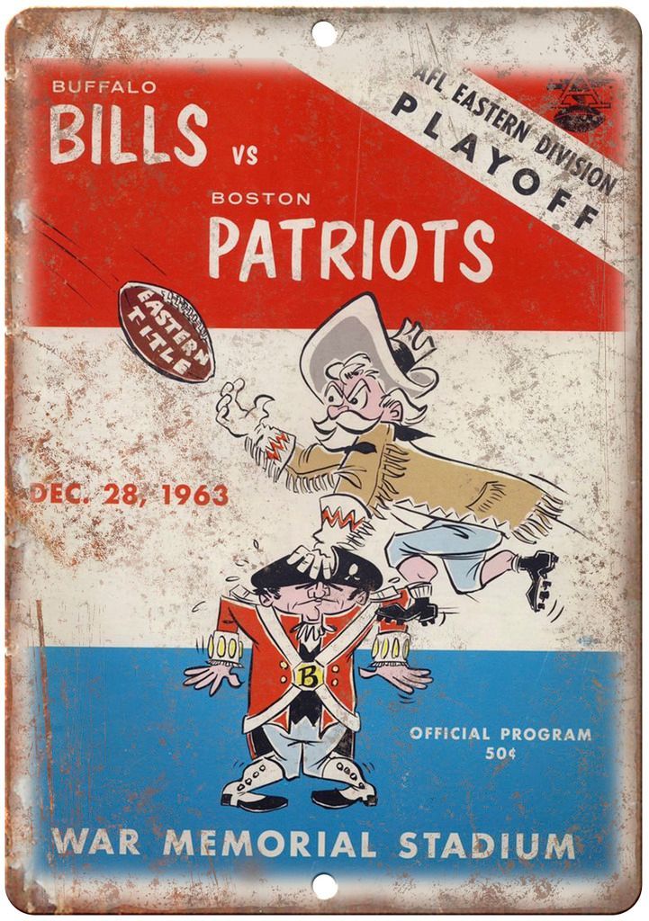 Buffalo Bills Vs Patriots 1963 Program Cover  Metal Sign