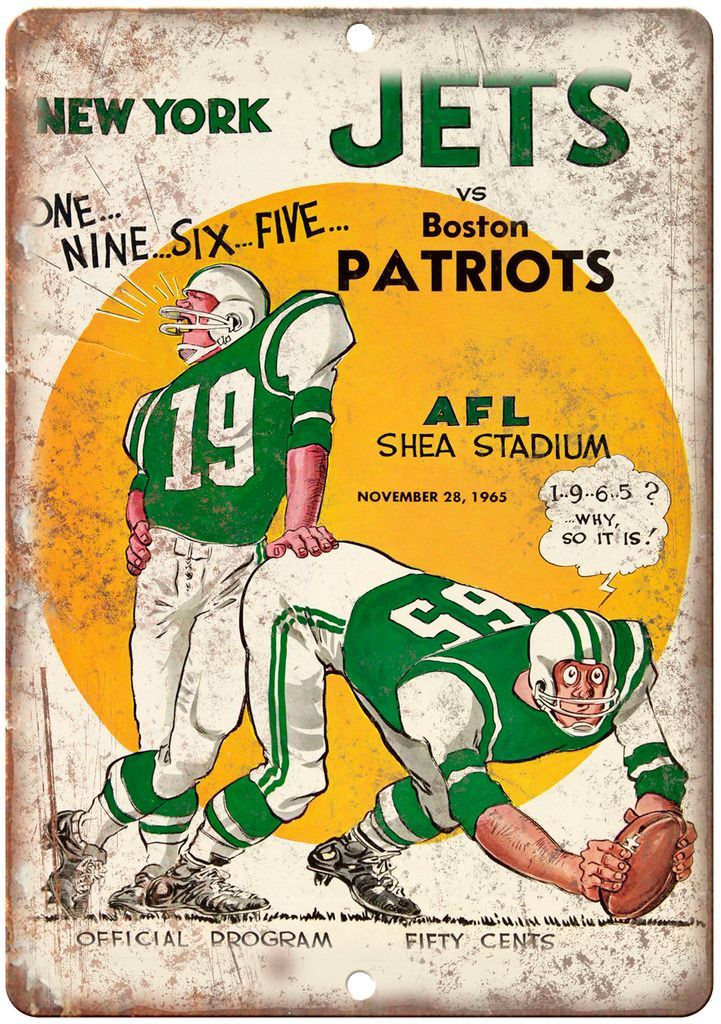 New York Jets vs Patriots Vintage Program Ad  Metal Sign