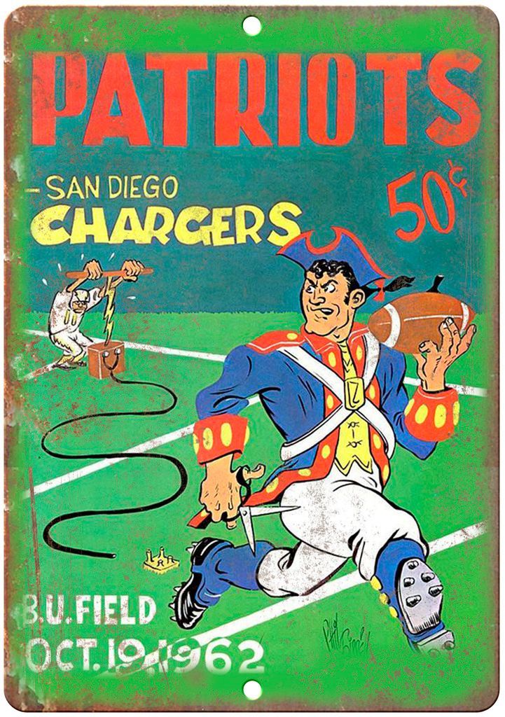 New England Patriots vs Chargers 1962 Vintage Metal Sign