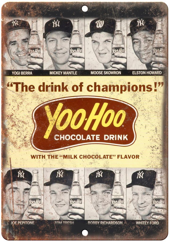Yankees Yoo-Hoo Chocolate Drink Baseball Ad Metal Sign