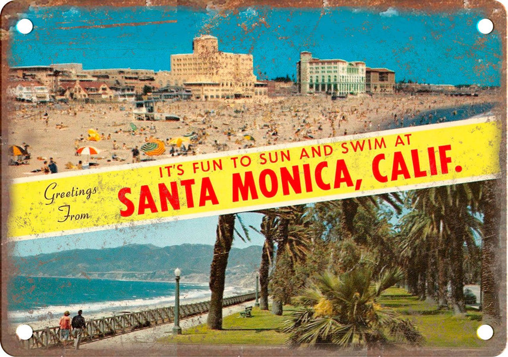 Santa Monica California Greetings From Metal Sign