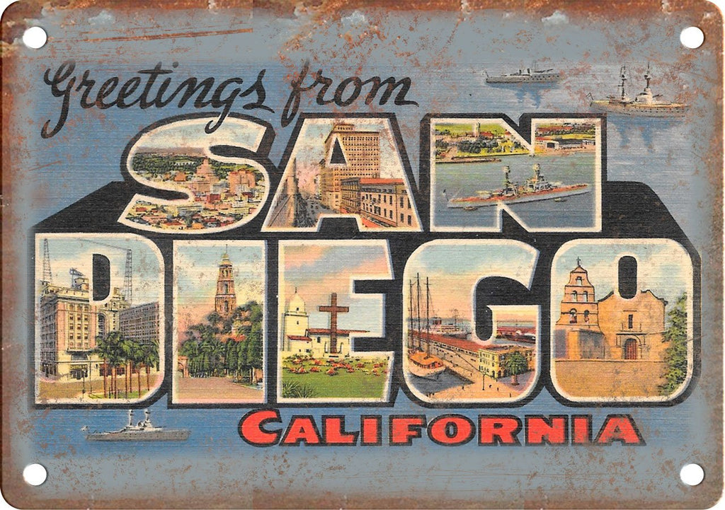 San Diego California Greetings From Metal Sign