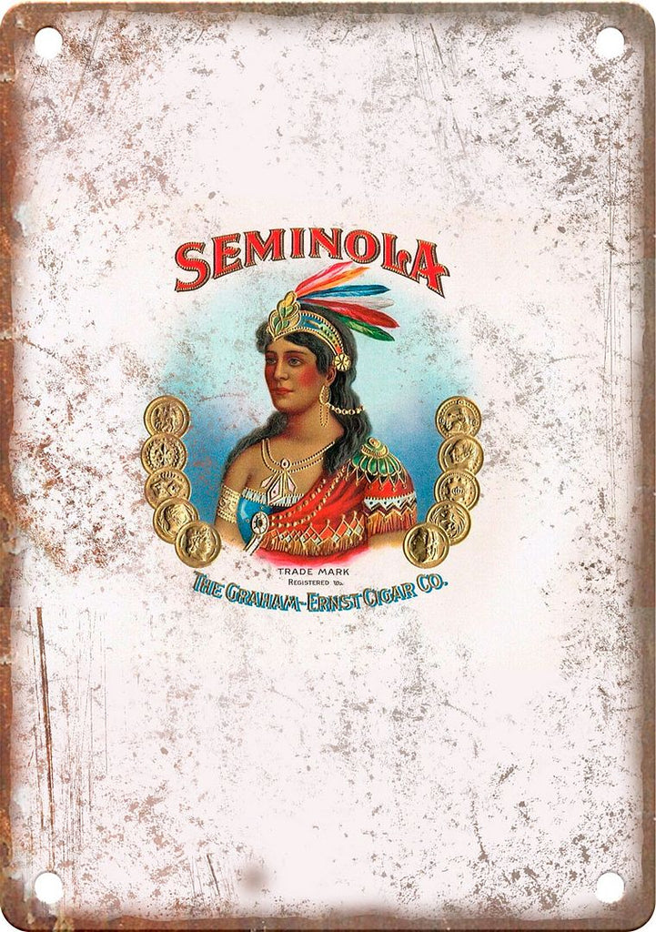 Seminola Cigar Box Label Metal Sign