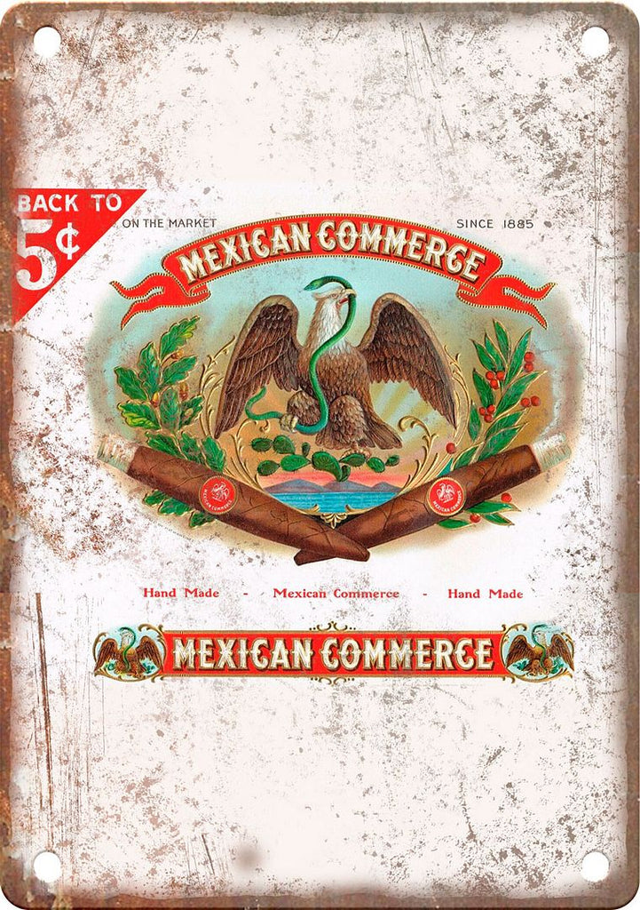 Mexican Commerge Cigar Box Label Metal Sign