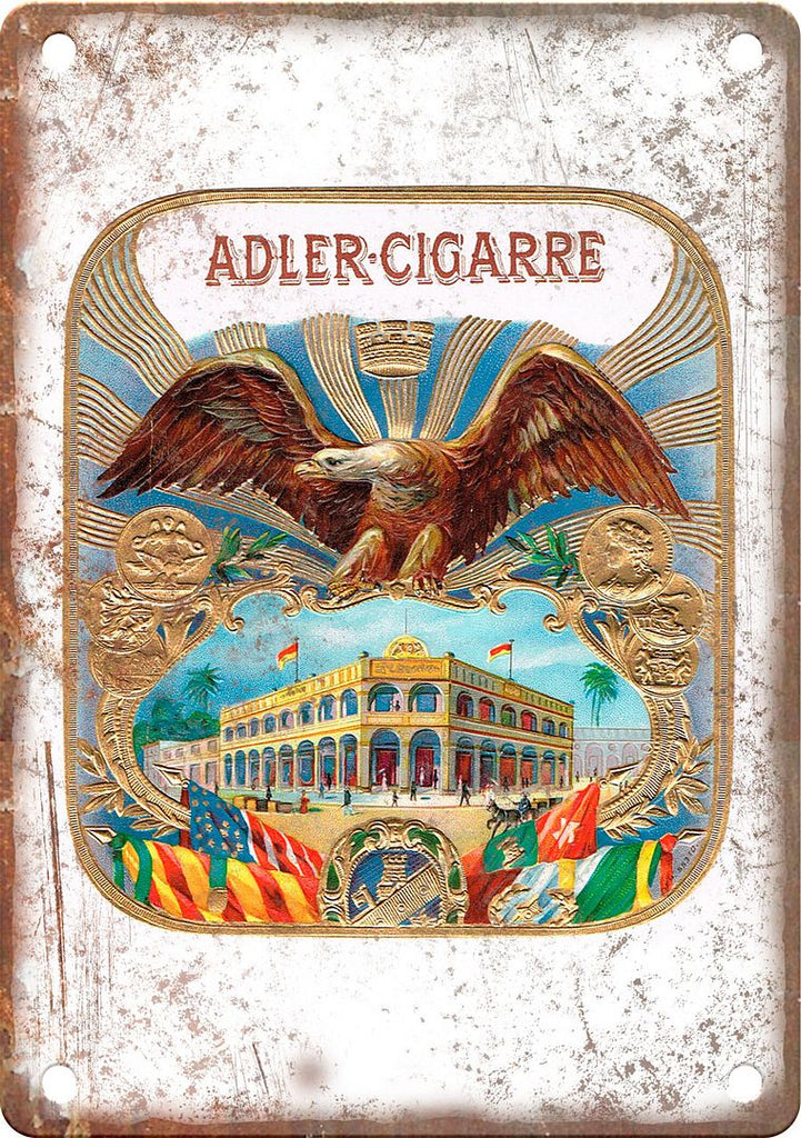 Adler Cigarre Cigar Box Label Metal Sign