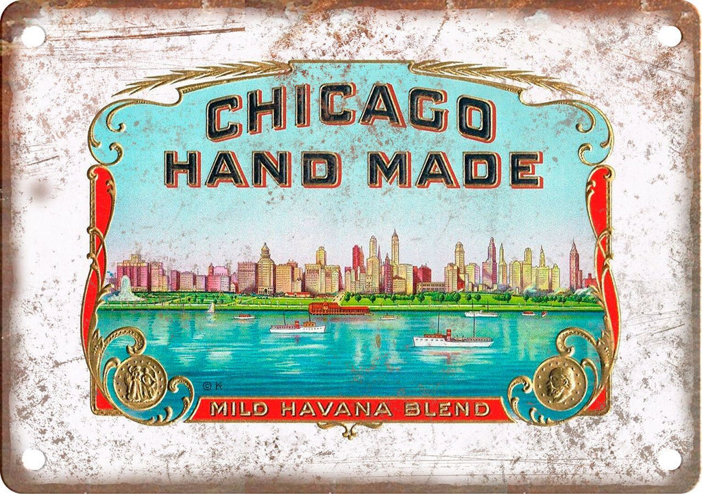 Chicago Hand Made Havana Cigar Box Label Metal Sign