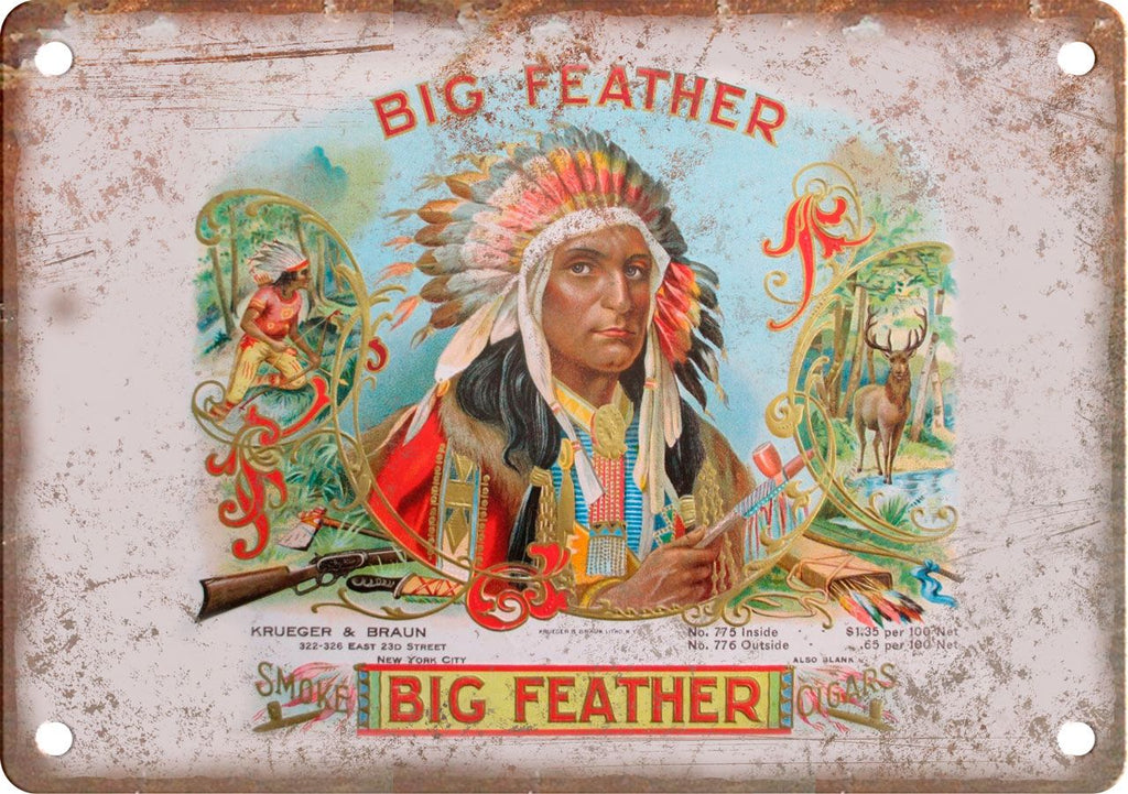 Big Feather Kruger & Braun Cigar Box Label Metal Sign