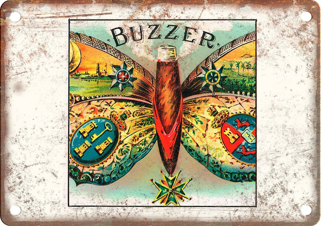 Buzzer Cigar Box Label Metal Sign
