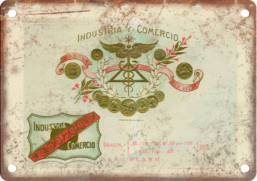 Industria Y Comercio Cigar Box Label Metal Sign
