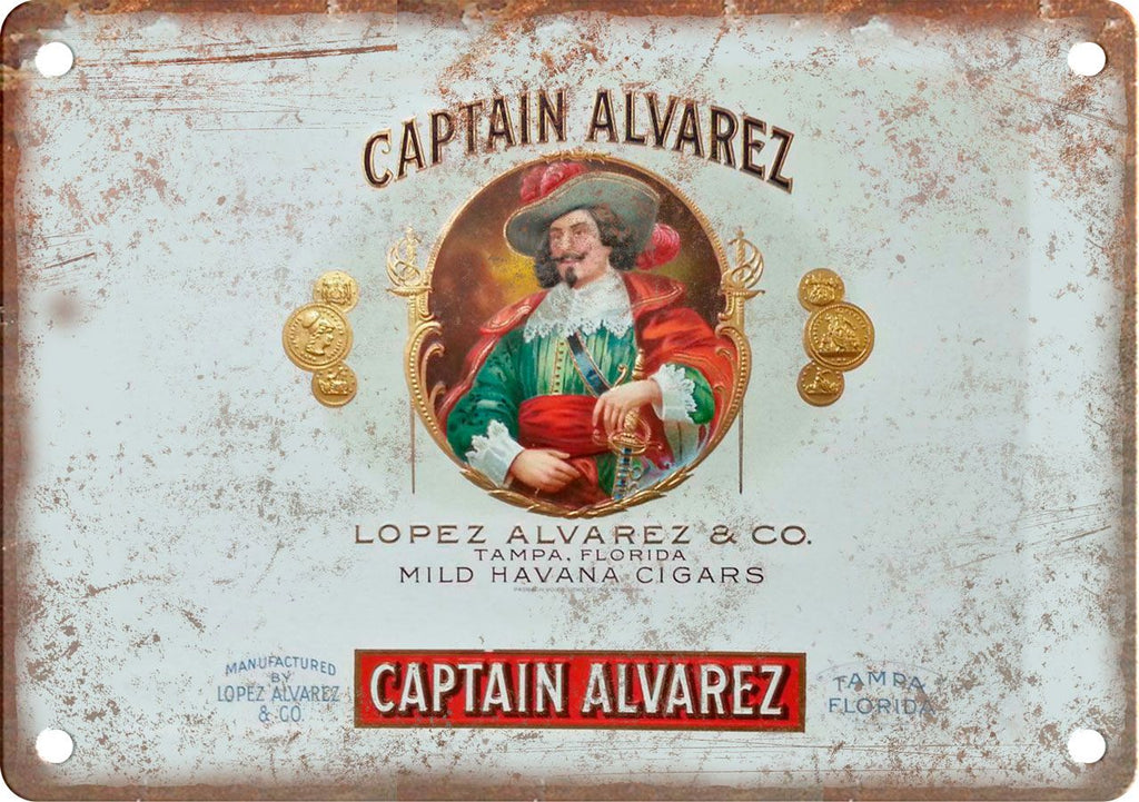 Captain Alvarez Cigar Box Label Metal Sign