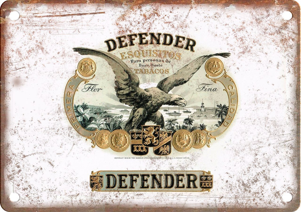 Defender Cigar Box Label Metal Sign