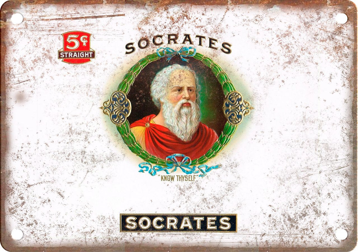 Socrates Cigar Box Label Metal Sign | Rusty Walls – Rusty Walls Sign Shop