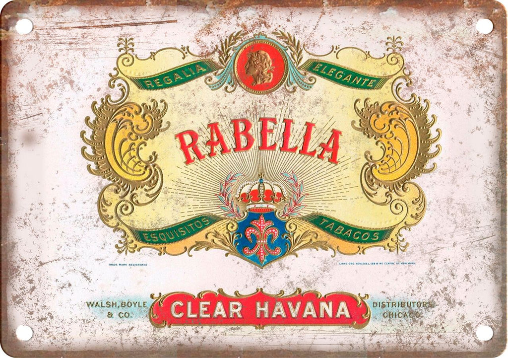 Rabella Clear Havana Cigar Box Label Metal Sign