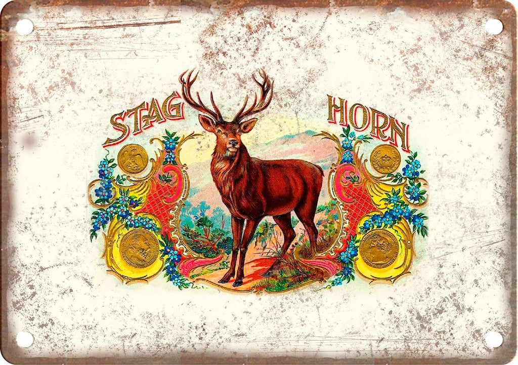 Stag Horn Cigar Box Label Metal Sign