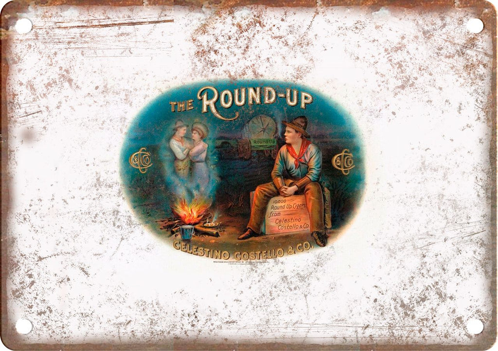 The Round Up Cigar Box Label Metal Sign