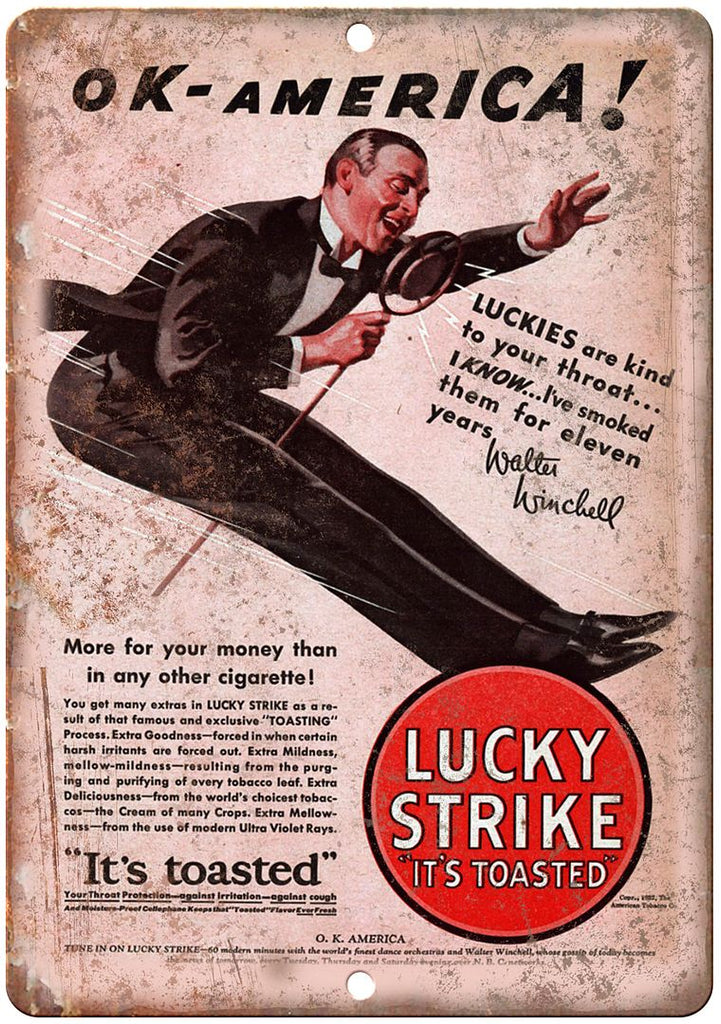 Lucky Strike It's Toasted Vintage Tobacco Metal Sign