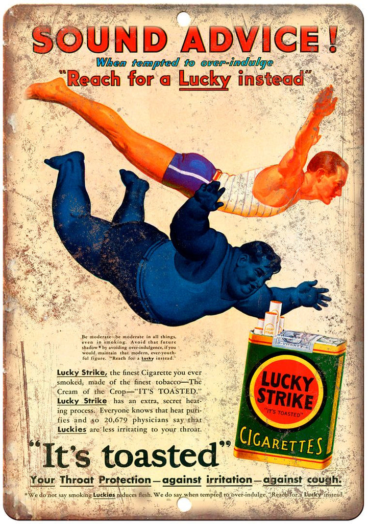 Lucky Strike Cigarettes Vintage Tobacco Ad Metal Sign