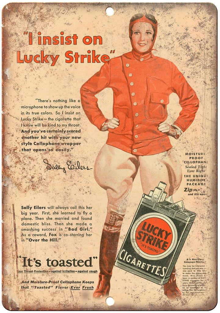 Lucky Strike Vintage Cigarette Tobacco Ad Metal Sign