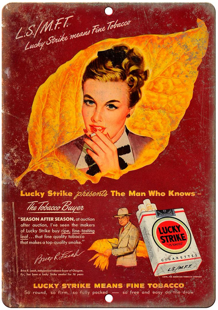Lucky Strike Vintage Tobacco Cigarette Ad Metal Sign