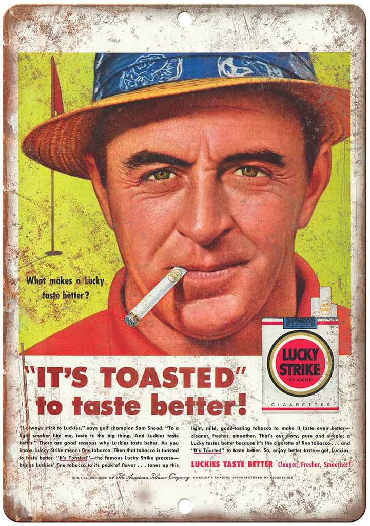 Lucky Strike It's Toasted Tobacco Ad Metal Sign
