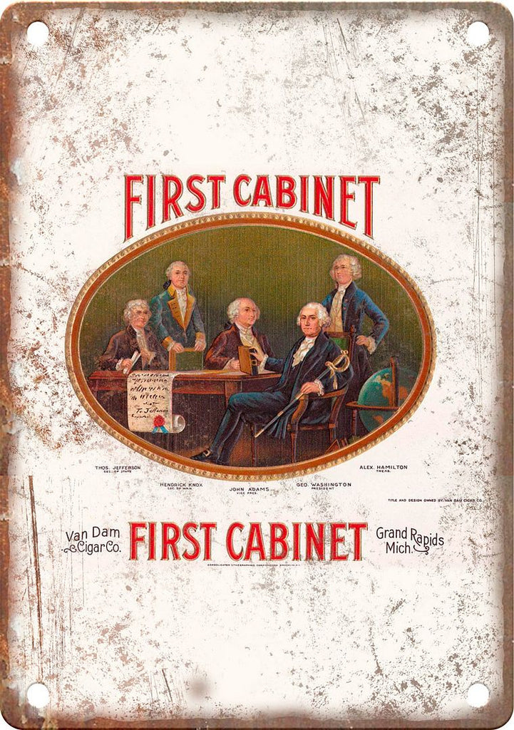 First Cabinet Cigar Box Label Metal Sign
