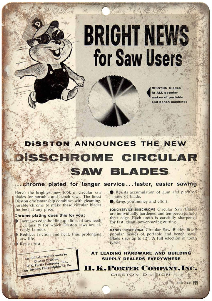Disschrome Circular Saw Blade H.L Porter Metal Sign