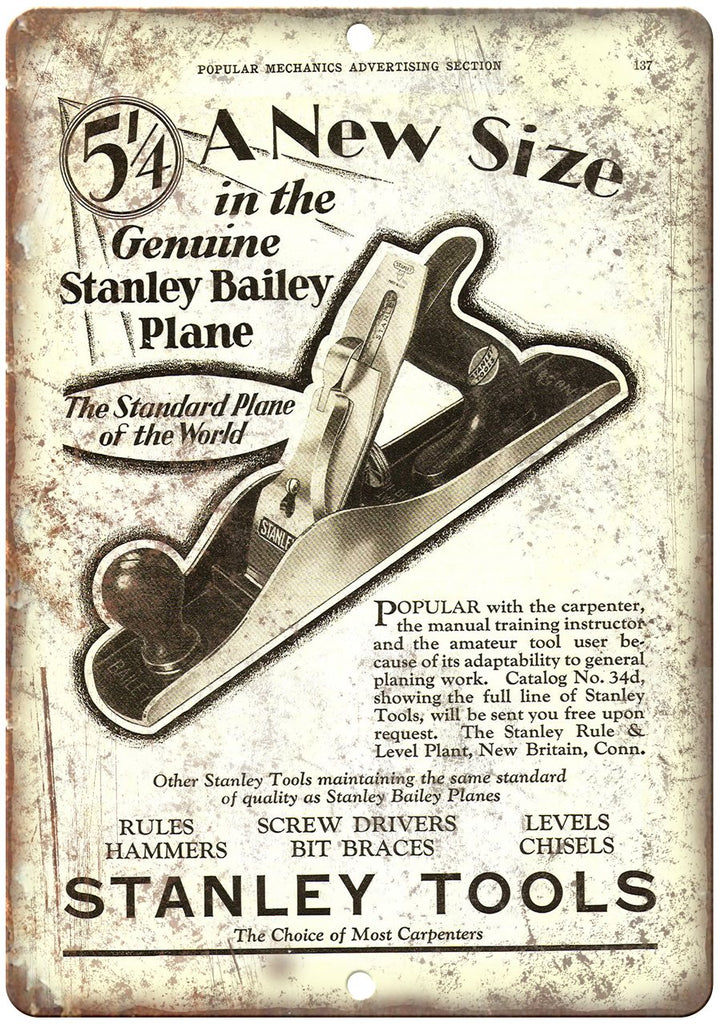 Stanley Tools Wood Plane Metal Sign