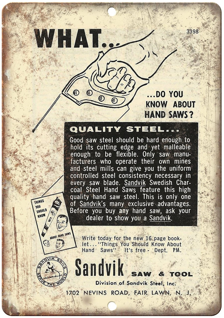 Sandvik Saw & Tool Ad Metal Sign