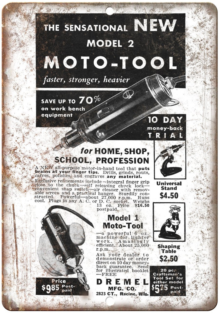 Dremel MFG Company Vintage Moto Tool Metal Sign