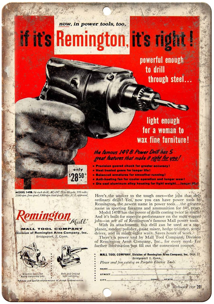 Remington Mall Tool Company Metal Sign