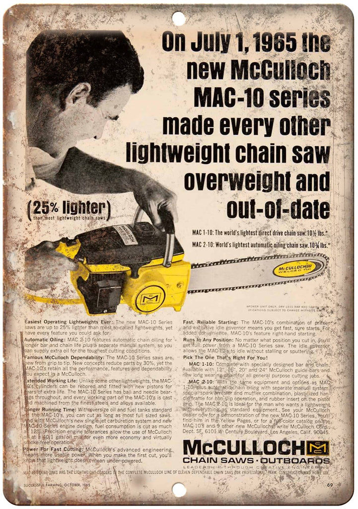 McCulloch Chain Saw Outboard Metal Sign